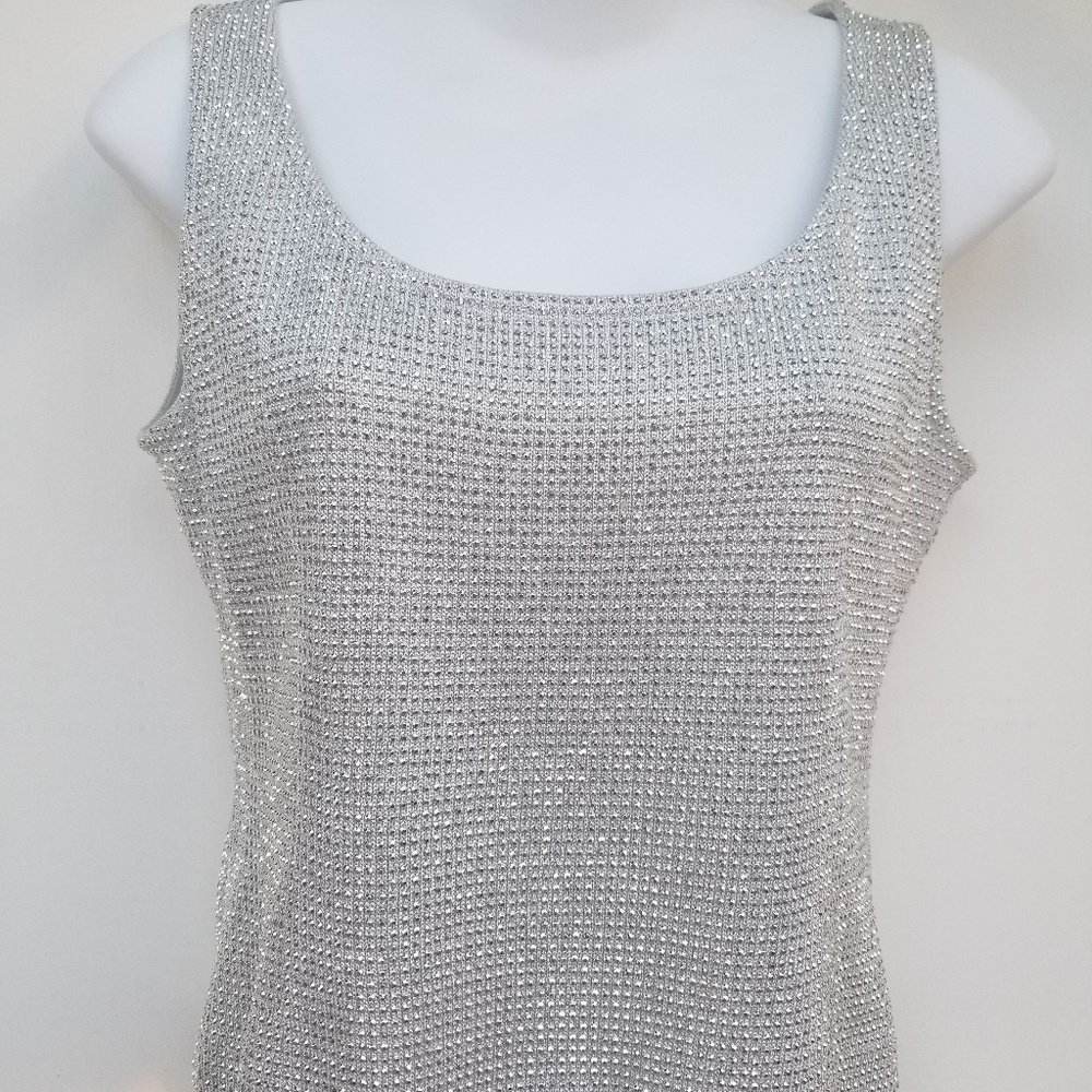 Authentic St. John silver beaded dress tank top
